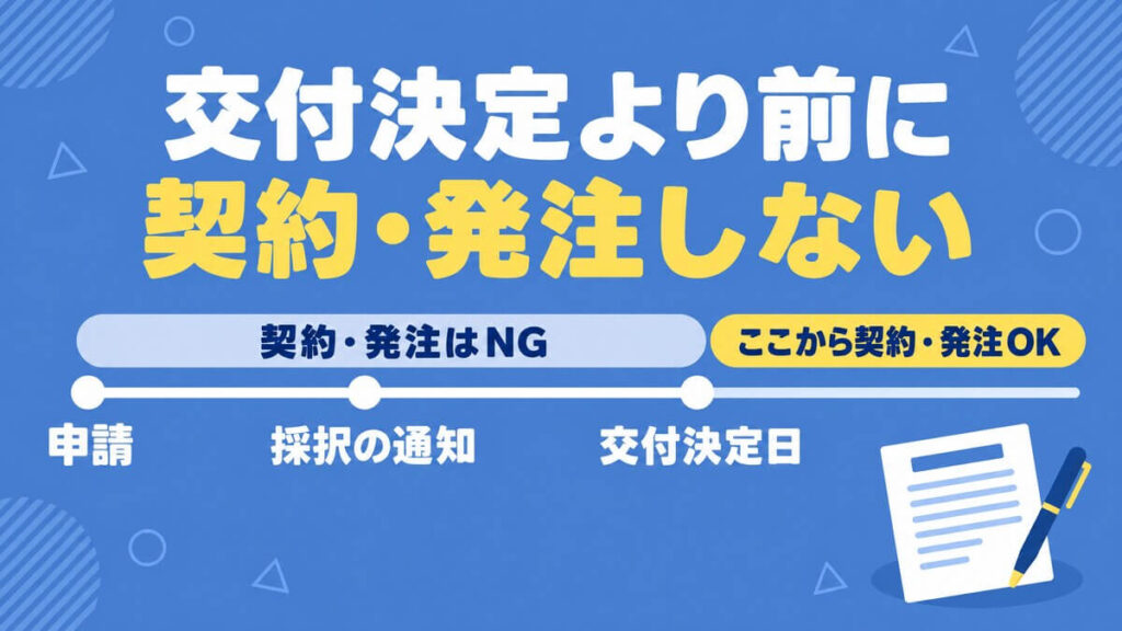 交付決定より前に契約や発注はしないのステップ図