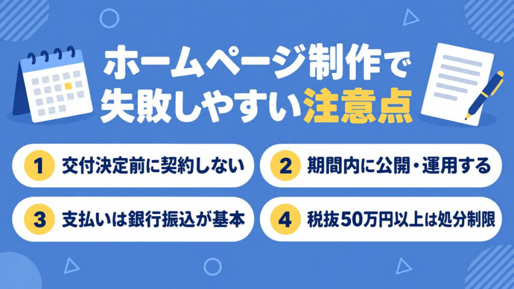 ホームページ制作で失敗しやすい注意点をまとめた画像