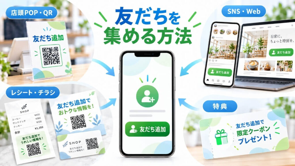 友達を集める方法をイメージ写真でまとめた様子
